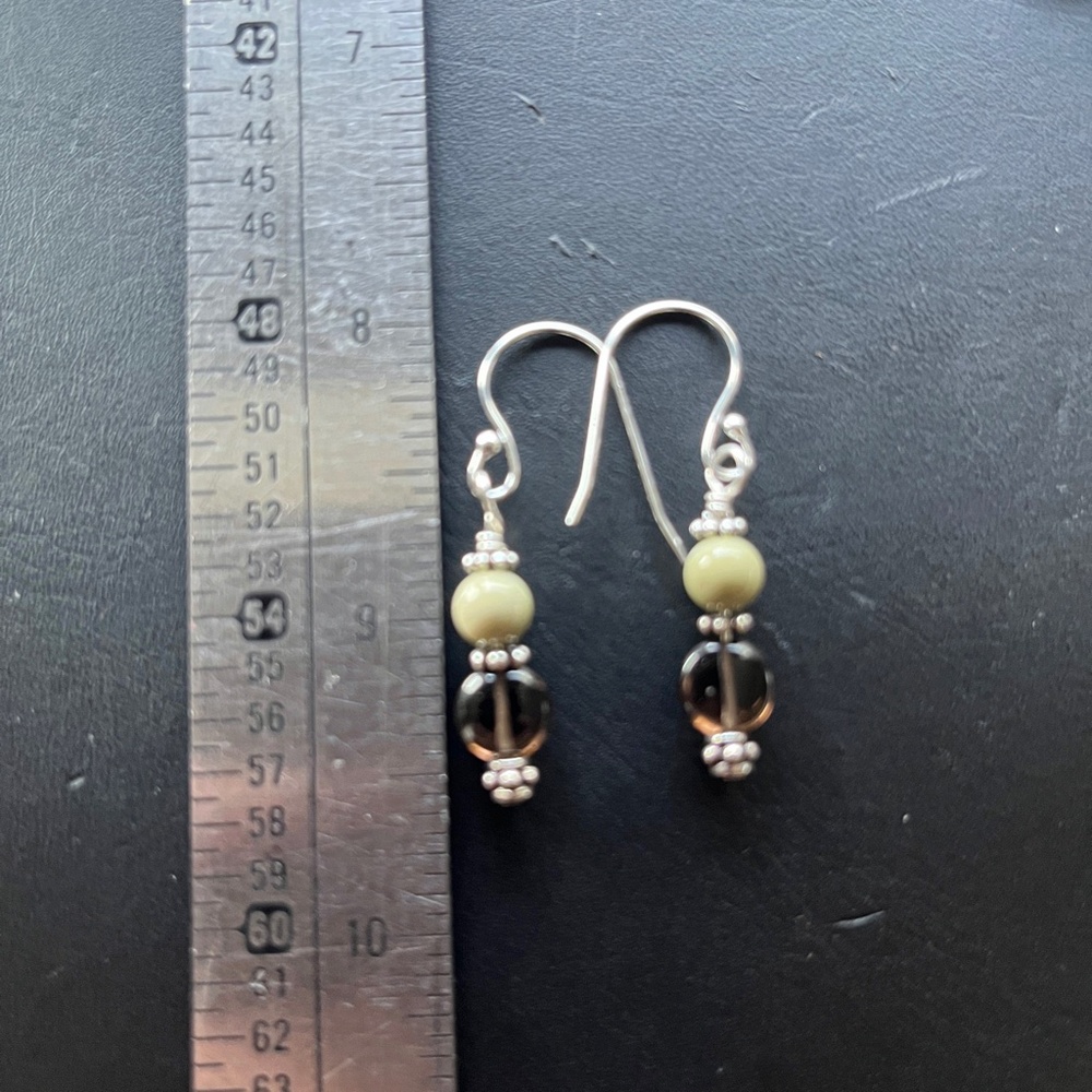 Olive Jade and Smokey Quartz w/Sterling Silver Earrings - Picture 3 of 4